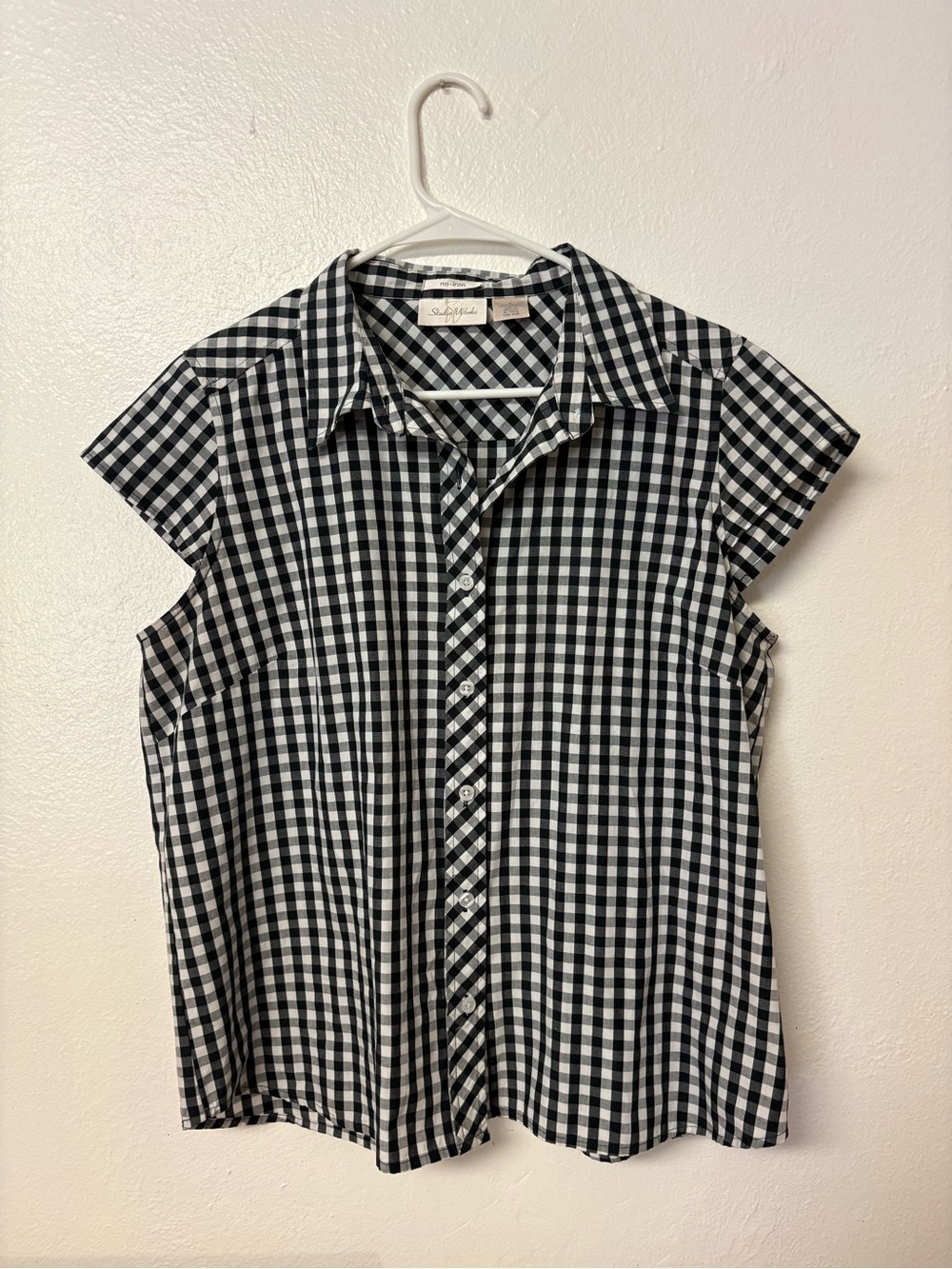Studio Works Black & White Gingham Button-Up Top Size 16